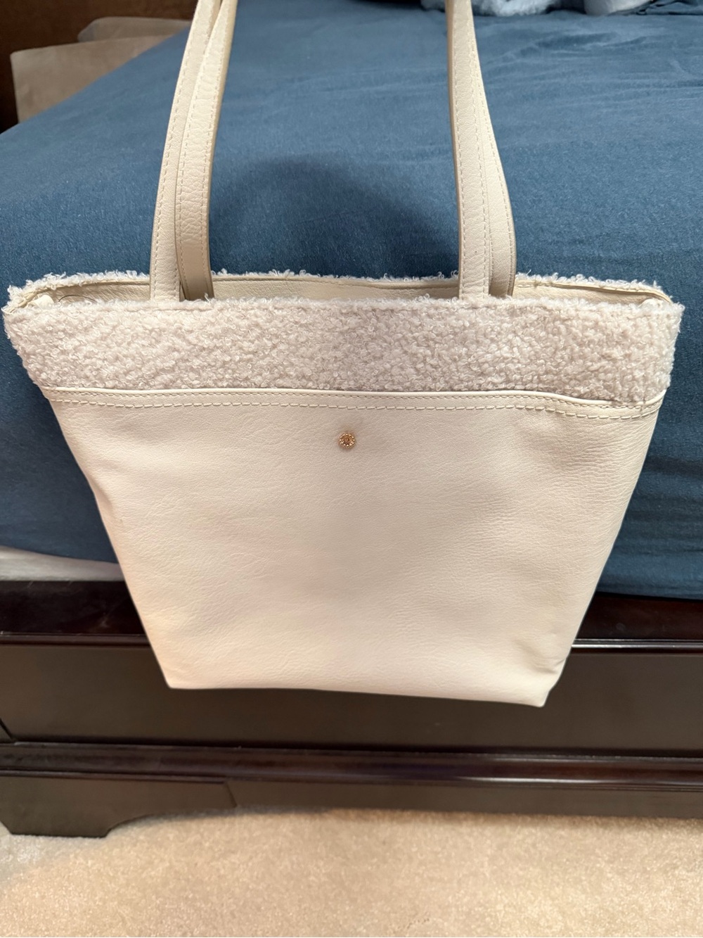 Lauren Conrad Cream Tote Bag with Sherpa Trim